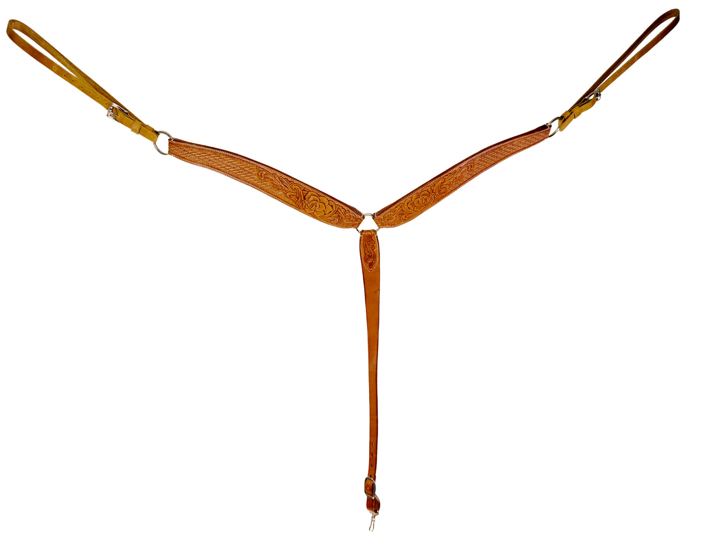 Brown leather tooled rose breast collar